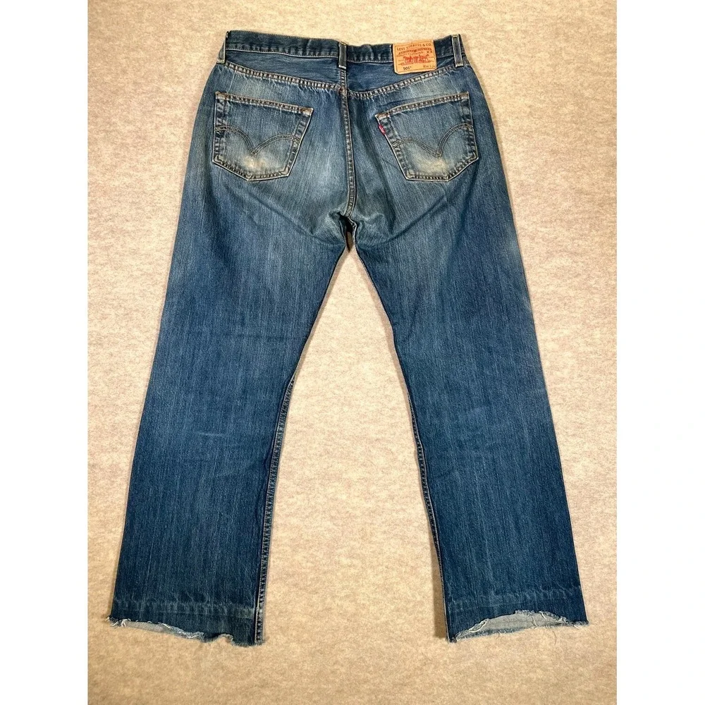 Levis 501 Original Fit‎ Straight Jeans Mens 36x34 Blue Denim Cotton Frayed Hem
